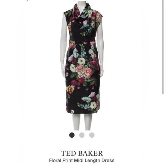 Ted Baker Robyne Oil Painting Floral Cowl Neck Midi Dress Size 1 / US 4 - Picture 8 of 15